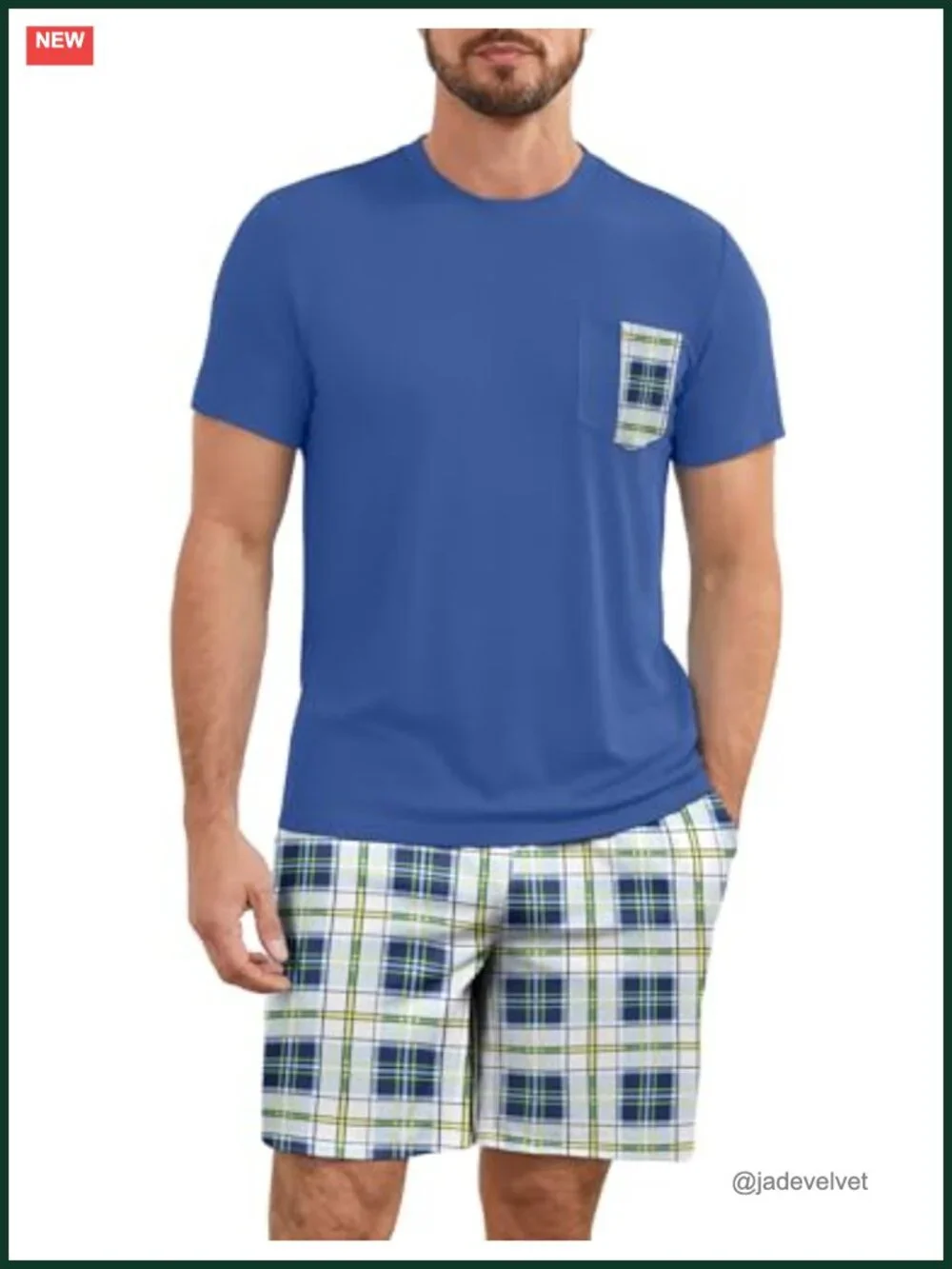 Cotton Blend 2 Piece Plaid Pajama Set Short Sleeve & Shorts
